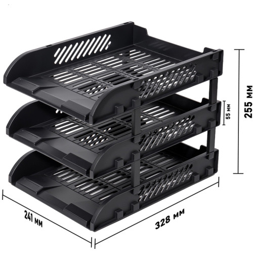 Лоток горизонтальный DELI "9217ES", 3-х рядный, пластик, черный