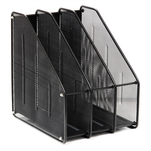 Лоток вертикальный DELI, 3 отделения, металлический, черный