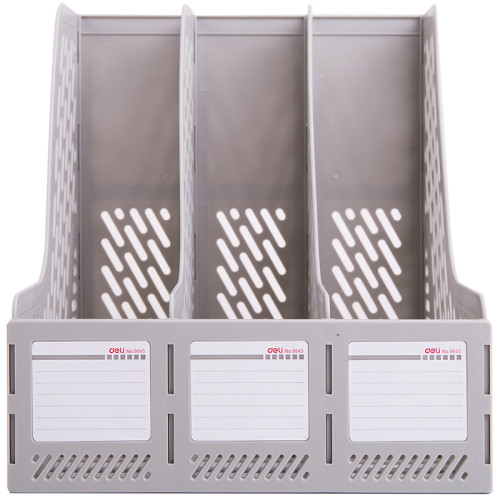 Лоток вертикальный DELI, 3 отделения, серый