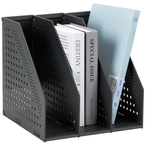 Лоток вертикальный DELI, 3 отделения, складной, темно-серый