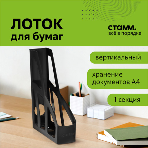 Лоток вертикальный СТАММ "ЛИДЕР", ширина 75 мм., черный