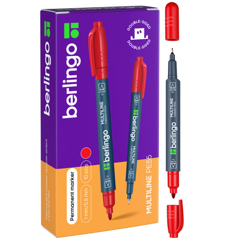 Маркер перманентный BERLINGO "Multiline PE55" двухсторонний, 0,5-1 мм, красный