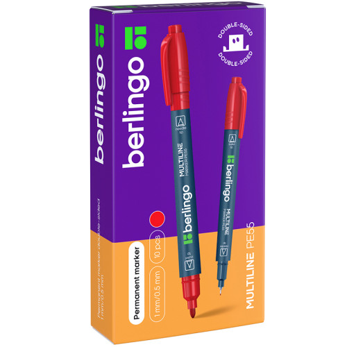 Маркер перманентный BERLINGO "Multiline PE55" двухсторонний, 0,5-1 мм, красный