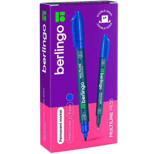 Маркер перманентный BERLINGO "Multiline PE55" двухсторонний, 0,5-1 мм, синий