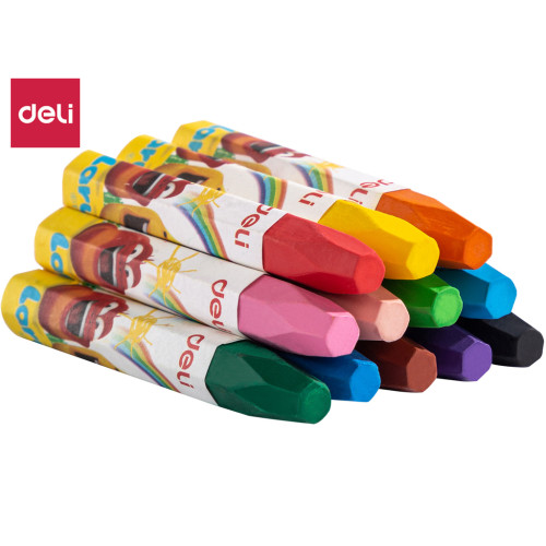 Мелки восковые Deli "Larva", пастельные,  масляные, 12 цветов, картон