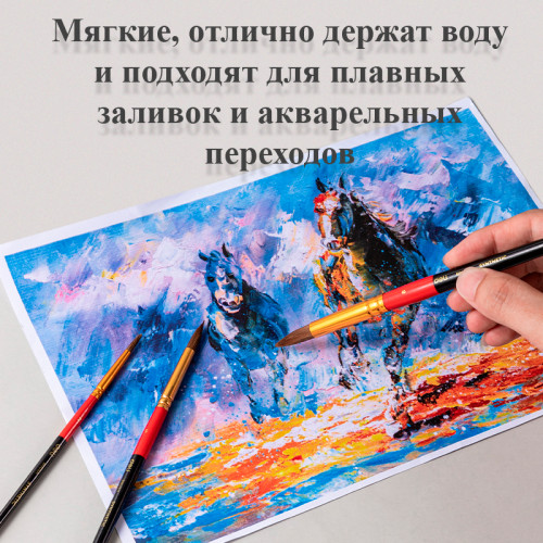 Набор кистей DELI "Color Emotion" для акварели и гуаши, 3 штуки в уп., Пони №2, 5, 8