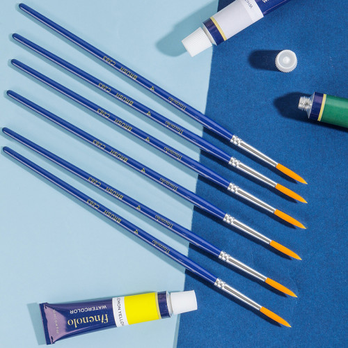 Набор кистей DELI "Finenolo", №4, круглая, березовая ручка 20 см, 6 штуки в уп., синтетика