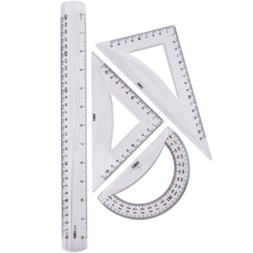 Набор линеек Deli "Pioneer" (угольник .2 шт, линейка 30 см,транспортир)