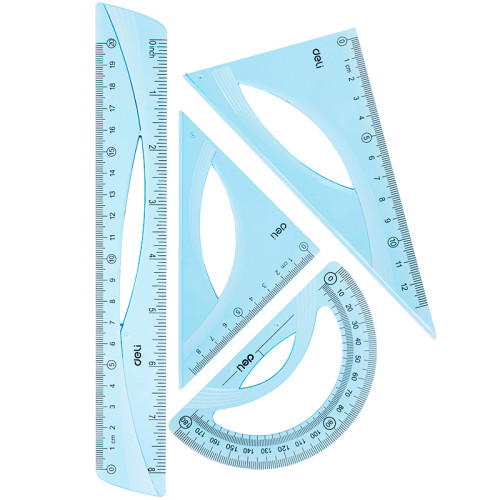 Набор линеек Deli "Woove" (треугольник .2 шт, линейка 20 см,транспортир)