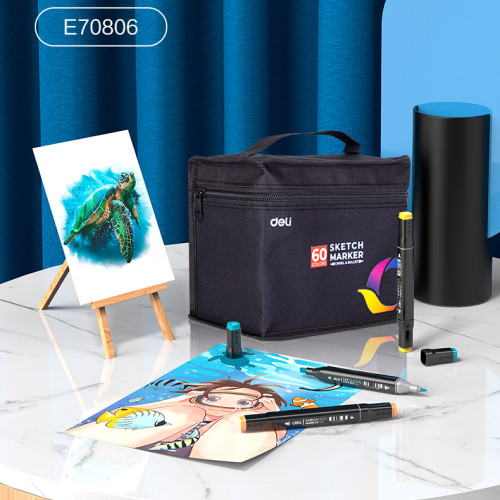 Набор маркеров для скетчинга DELI, двухсторонний 1/6 мм, 60 цветов