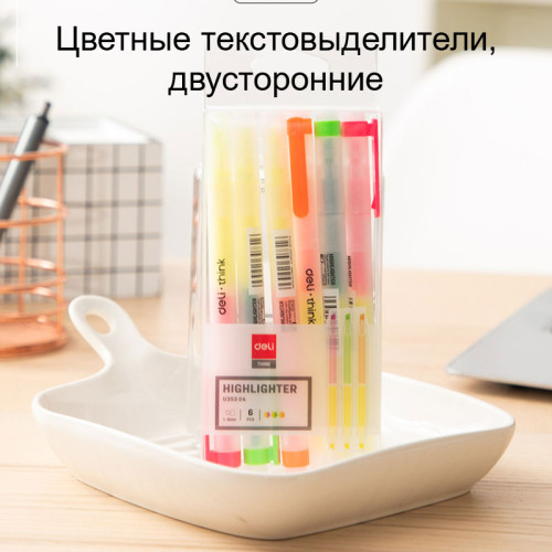 Набор текстовыделителей DELI "Think" 1-3 мм, 4 цвета, 6 штук