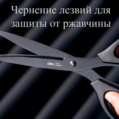 Ножницы DELI, 170 мм, с черным лезвием, пластиковые ручки, цвет ассорти Ножницы DELI, 170 мм, с черным лезвием, пластиковые ручки, цвет ассорти