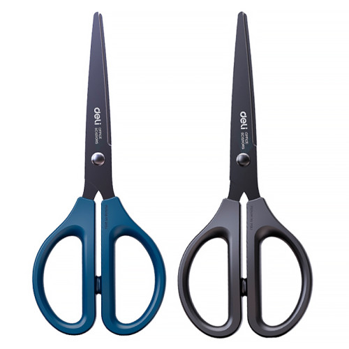 Ножницы DELI, 170 мм, с черным лезвием, пластиковые ручки, цвет ассорти