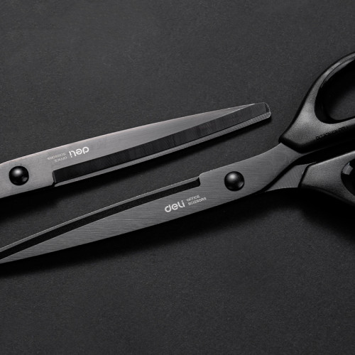 Ножницы DELI, 180 мм, с черным лезвием, пластиковые ручки, цвет ассорти