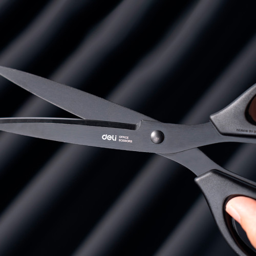 Ножницы DELI, 180 мм, с черным лезвием, пластиковые ручки, цвет ассорти