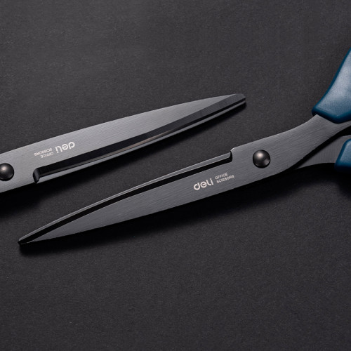 Ножницы DELI, 210 мм, с черным лезвием, пластиковые ручки, цвет ассорти