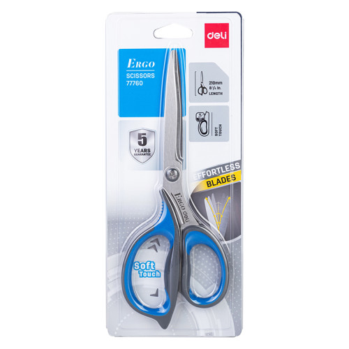 Ножницы DELI "Ergo", 210 мм, нержавеющая сталь, прорезиненные ручки, ассорти
