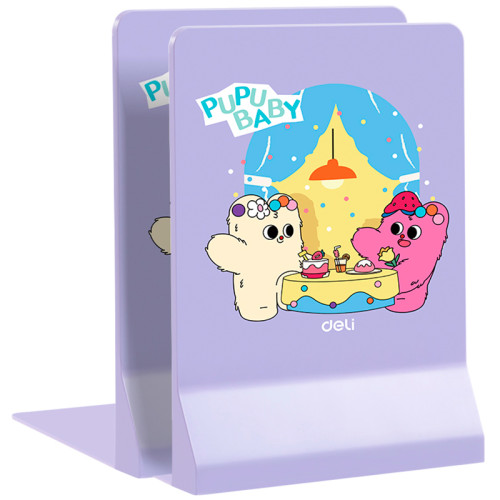 Ограничитель для книг DELI "PupuBaby", 2 шт, складная, фиолетовая