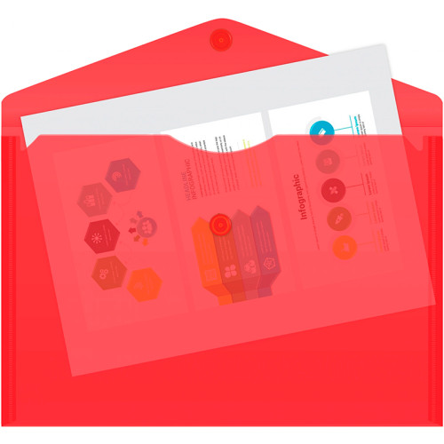 Папка-конверт на кнопке Бюрократ, А5, 180 мкм, красная