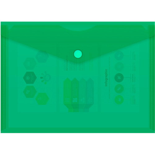 Папка-конверт на кнопке Бюрократ, А5, 180 мкм, зеленая