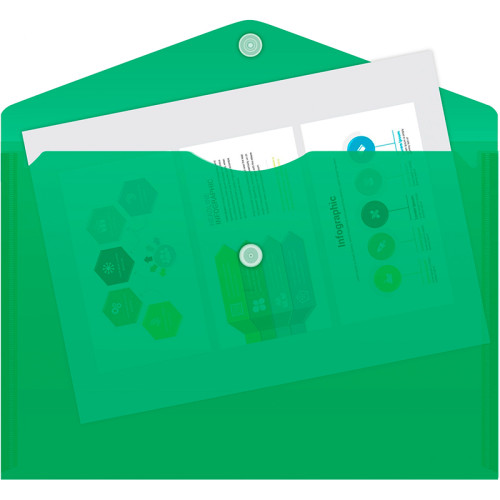 Папка-конверт на кнопке Бюрократ, А5, 180 мкм, зеленая