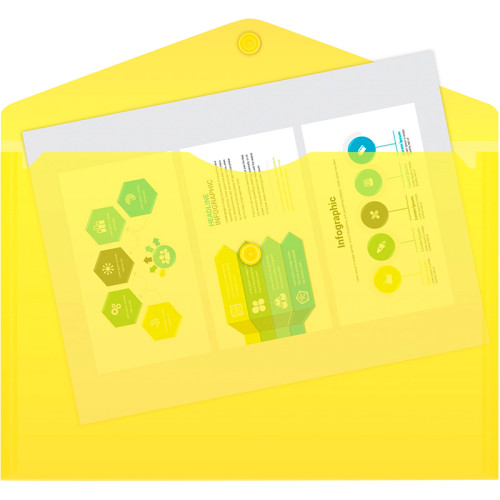 Папка-конверт на кнопке Бюрократ, А5, 180 мкм, желтая