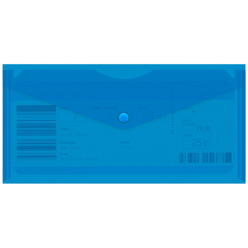 Папка-конверт на кнопке Бюрократ TRAVEL, С6, 180 мкм, прозрачная, синяя