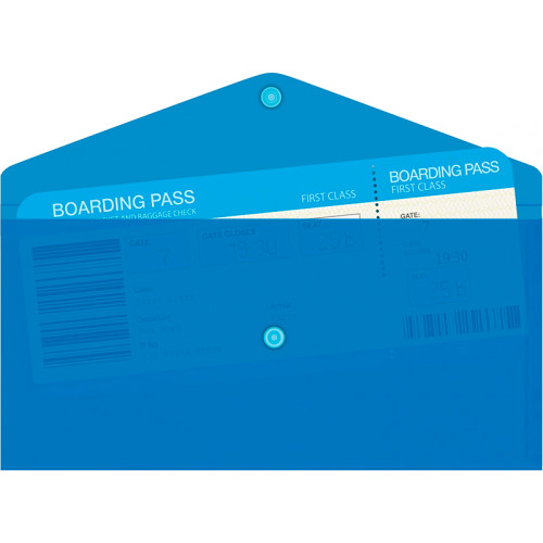 Папка-конверт на кнопке Бюрократ TRAVEL, С6, 180 мкм, прозрачная, синяя