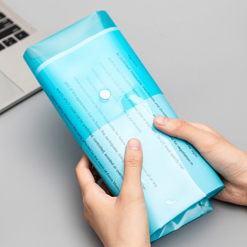 Папка-конверт на кнопке DELI "Aurora", А4, 0,12 мм, голубая