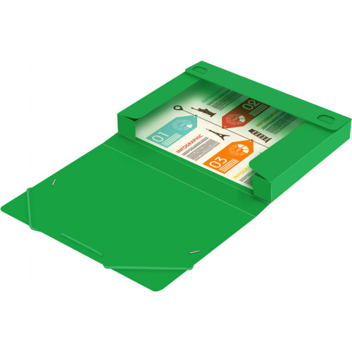 Папка-короб на резинке Бюрократ, А4 пластиковая, 700 мкм, корешок 40 мм., зеленая