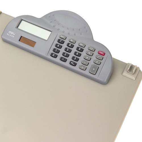 Папка-планшет DELI с калькулятором А4, пластиковая, серая