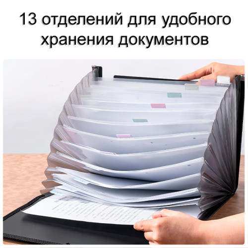 Папка-портфель DELI, с ручкой 13 отделений, черный