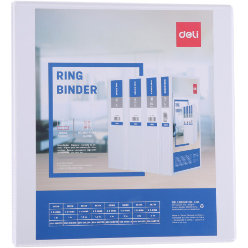 Папка презентационная DELI на 4-х кольцах, А4, с кармашком, корешок 98 мм, белая
