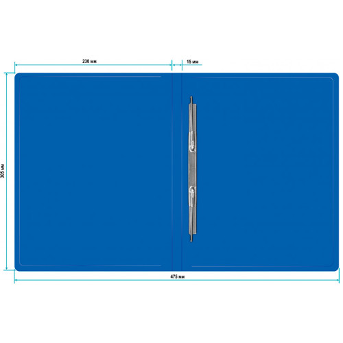 Папка-скоросшиватель с пружинным механизмом Бюрократ, А4, 500 мкм, торц. наклейка, синяя