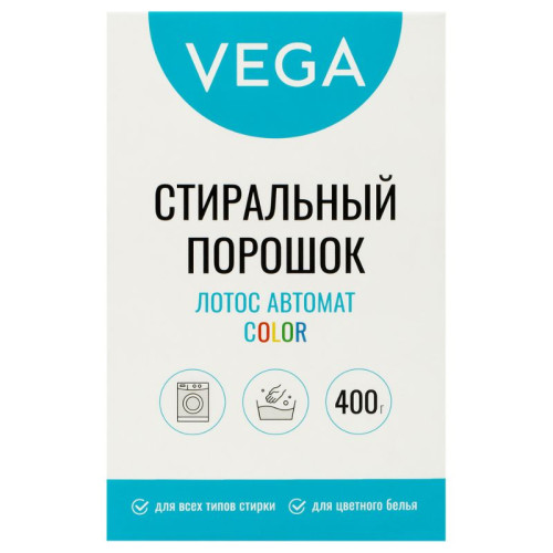Порошок стиральный Vega, "Лотос Автомат Колор", 400 гр, карт. коробка Порошок стиральный Vega, "Лотос Автомат Колор", 400 гр, карт. коробка