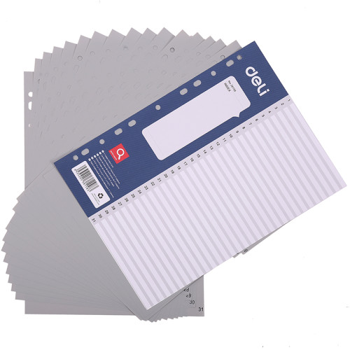 Разделитель пластиковый DELI, А4, 31 лист, серый