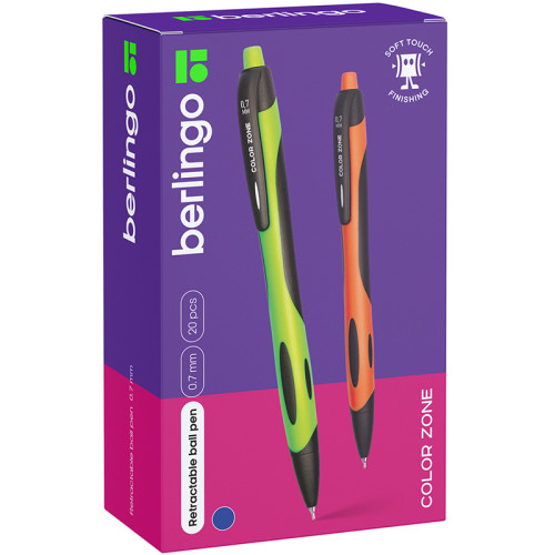 Ручка шариковая Berlingo "Color Zone", автоматическая, 0,7 мм, синяя, soft-touch, ассорти