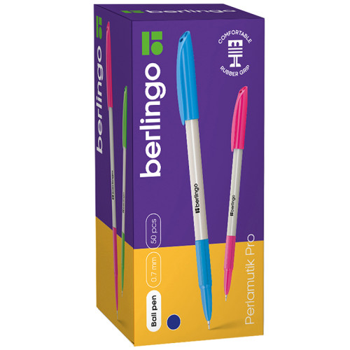 Ручка шариковая BERLINGO "Perlamutik Pro" 0,7 мм, синяя, грип, ассорти