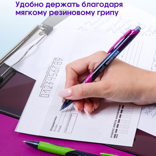 Ручка шариковая Berlingo "Riteline" автоматическая, 0,7 мм, синяя, грип, ассорти