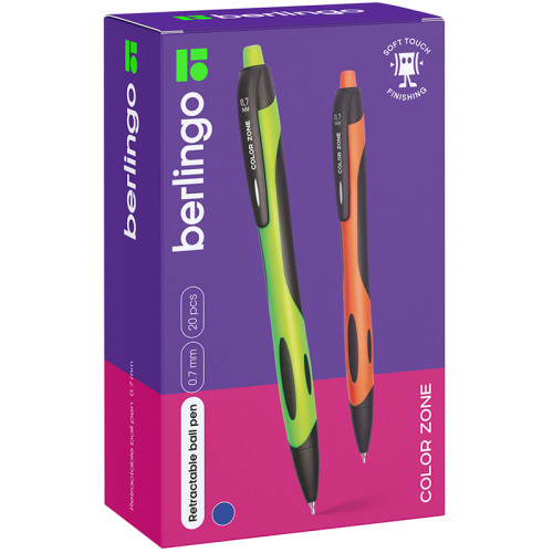 Ручка шариковая Berlingo "Riteline" автоматическая, 0,7 мм, синяя, грип, ассорти