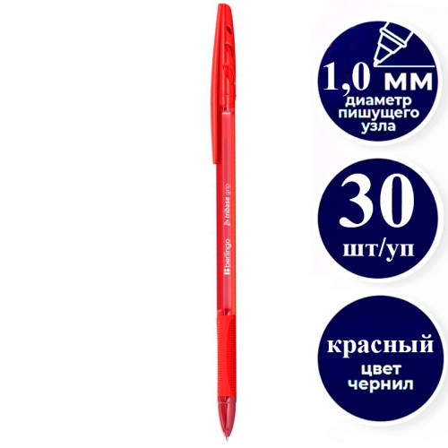 Ручка шариковая BERLINGO "Tribase grip orange" 1,0 мм, грип, красная