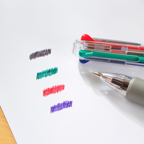 Ручка шариковая DELI "Arris Q182" автоматическая, четырехцветная, 0,7 мм, син/чер/крас/зел, грип