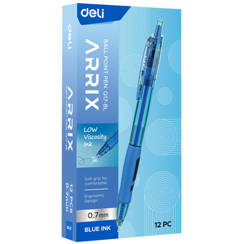 Ручка шариковая DELI "Arrix Q17" автоматическая, 0,7 мм, синяя, грип