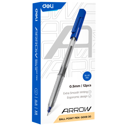 Ручка шариковая DELI "Arrow Q00830", 0,5 мм, синяя