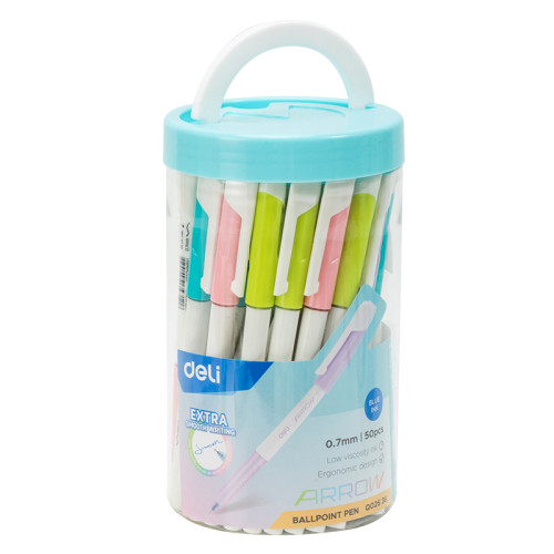 Ручка шариковая DELI "Arrow" Q02636, 0,7 мм, синяя, корпус ассорти