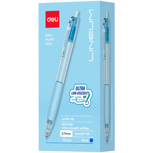 Ручка шариковая DELI "Lineum Q150C" автоматическая, 0,7 мм, корпус ассорти, синяя