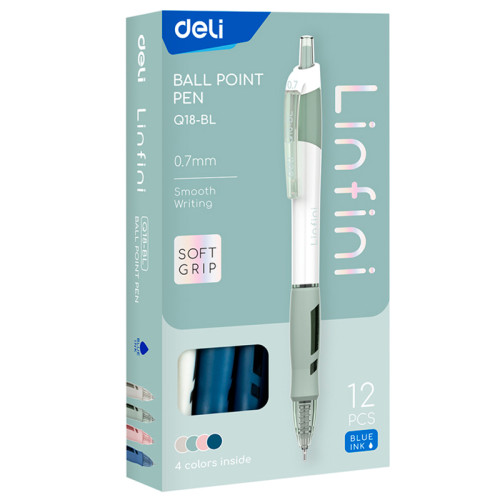 Ручка шариковая DELI "Linfini" автоматическая, 0,7 мм, синяя, грип