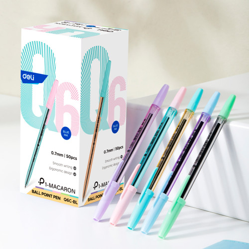 Ручка шариковая DELI "Macaron"Q6C-BL, 0,7 мм, тонированный корпус, синяя