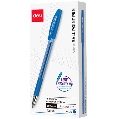 Ручка шариковая DELI "Q130", 0.7 мм, синяя, грип