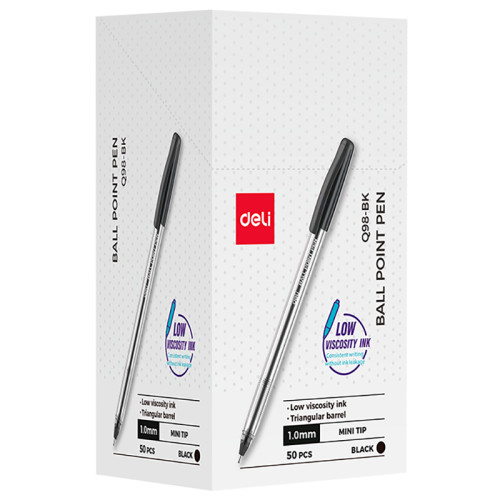 Ручка шариковая DELI "Q98", 1 мм, черная